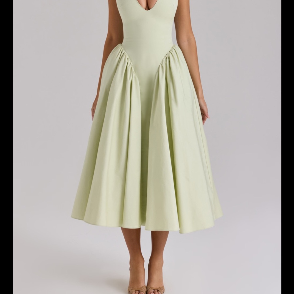 House of CB Green Fit and Flare Midi Dress for Wedding Guest